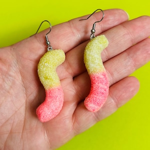 Polymer Clay Sour Candy Worm Earrings Kitschy Earrings Food Earrings Funny Earrings Weird Earrings Funky Earrings Fun Earrings Handmade