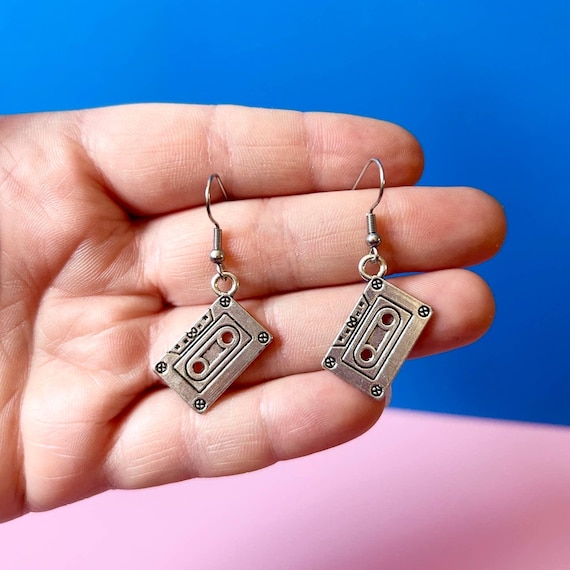 Tape Cassette Earrings Dangly Earrings Dangly Jewelry Handmade Earrings Handmade Jewelry 80’s Earrings 90’s Earrings Funky Alien Bratz
