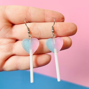 Glittery Heart Lollipop Earrings Kitsch Kitschy Earrings Kawaii Earrings Candy Earrings Funny Earrings Funky Earrings Fun Earrings