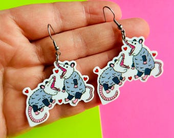 Possum Earrings Kitsch Earrings Jewelry Handmade Earrings Handmade Jewelry Funny Earrings Weird Earrings Gag Gift Animal Earrings