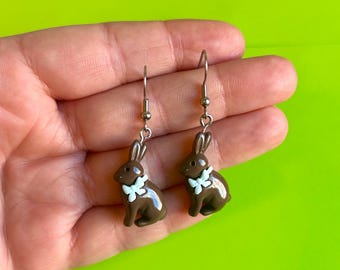 Chocolate Rabbit Earrings Easter Earrngs Easter Jewelry Bunny Earrings Holiday Earrings Funky Earrkngs Food Earrings
