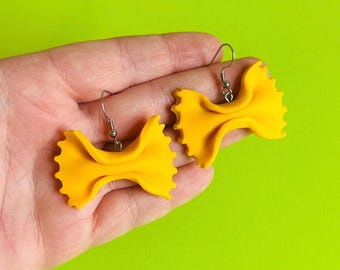 Farfalle Earrings Noodle Earrngs Kitschy Earrings Kawaii Earrings Food Earrings Funny Earrings Weird Earrings Funky Earrings Clay Earrings