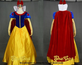 Snow White Costume Adult, Disney Princess SNOW WHITE dress Cosplay Costume for women and kids