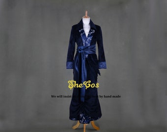 Handmade Titanic Rose Costume, Blue Velvet Dress, Coat & Shawl