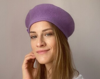 Vintage Wool Woman Beret/Classic Artisan Hat/Purple Beret