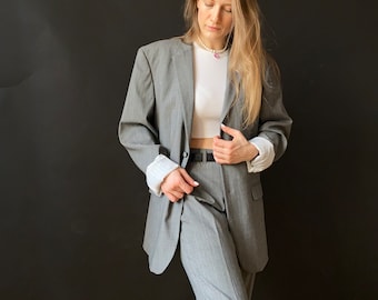 Gray Blazer Vintage 90's Classic Blazer Casual Elegant Oversized Jacket Chunky Size 52 XL/XXL