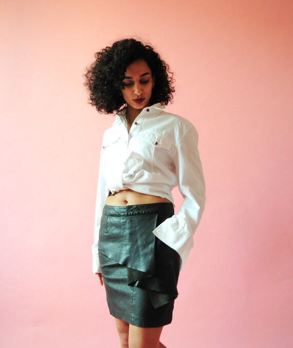 Max&Co by MaxMara 100% Lamb Leather Skirt, Frill … - image 5