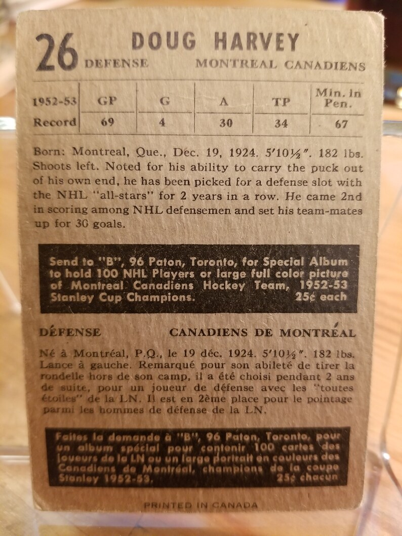 1953 Parkhurst #26 DOUG HARVEY