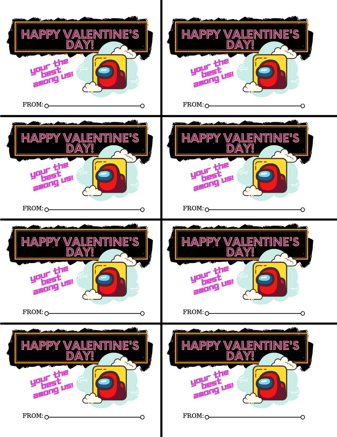among us game kids printable valentines day cards etsy