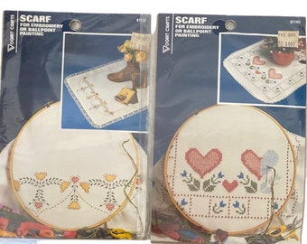 2 Scarf Embroidery Kits NIP Hearts Tulips No Flos