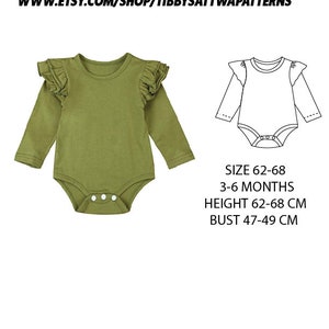 Op de afbeelding: Groene baby romper met lange mouwen en geruite mouwen. Maat 62-68, 3-6 maanden.  Lengte 62-68 cm, Borst 47-49 cm.  TIBBY SATTWA www.etsy.com/shop/tibbysattwapatterns