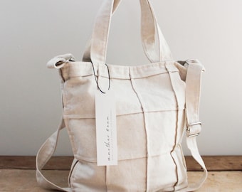 Organic Cotton Mini Tote Bag | Adjustable Crossbody with Pockets