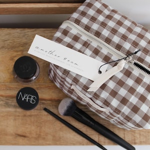 Handmade Quilted Makeup Bag | Sustainable Floral/Gingham Cotton Cosmetics Pouch | Made To Order image 1