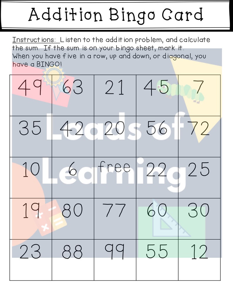 Math Bingo Addition and Subtraction Homeschool Printable | Etsy
