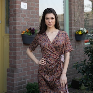 Vintage Batik Floral Wrap Dress: Bohemian V-Neck Maxi