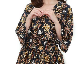 Batik Kimono Dress: Modern Indonesian Floral Swirl