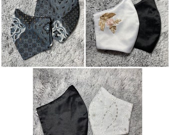 Bridal Silk Lace Face Mask: Triple Layer Wedding Mask with Filter Pocket