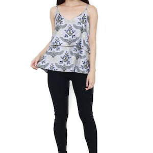 Indonesian Vintage Modern Batik 2 Layer Spaghetti Strap Top Floral Pattern