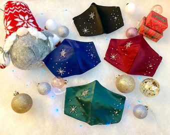 Lucky Stars Face Mask: Satin Silk, Filter Pocket, Handmade in USA