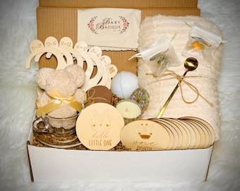 New Mom Gift Box: Baby Milestone Set, Blanket & Teacup