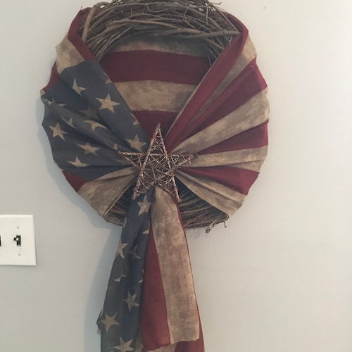 Primitive Antiqued American Flag Wreath Patriotic USA July 4th - Etsy
