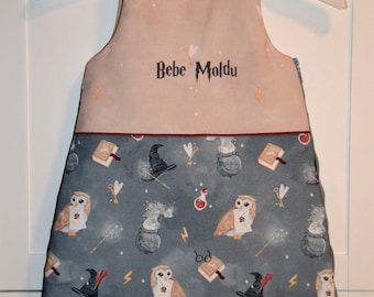 Sacco a pelo in cotone, design Scuola di Magia, grigio, sacco a pelo per neonati, nido per neonati, sacco nanna per neonati, regalo per neonati, personalizzato con un nome, personalizzabile