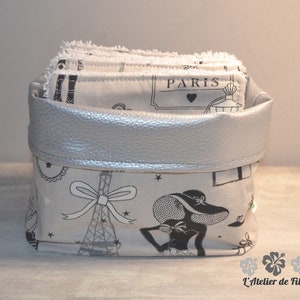 XL makeup remover wipes + basket, cotton and imitation leather basket (personalized name) wedding birth gift