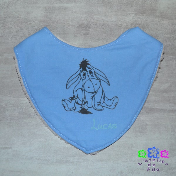 Bib bandana katoen/spons bamboe, 2 drukken voor nekband, baby, cadeau geboorte, meisje jongen, Bourriquet met naam