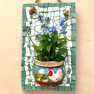 Small Roster Rooster Planter Mosaic, Recycled Repurposed Upcycled  Broken Dishes art, unique mosaic decor, artsy planter, for the wall, gift