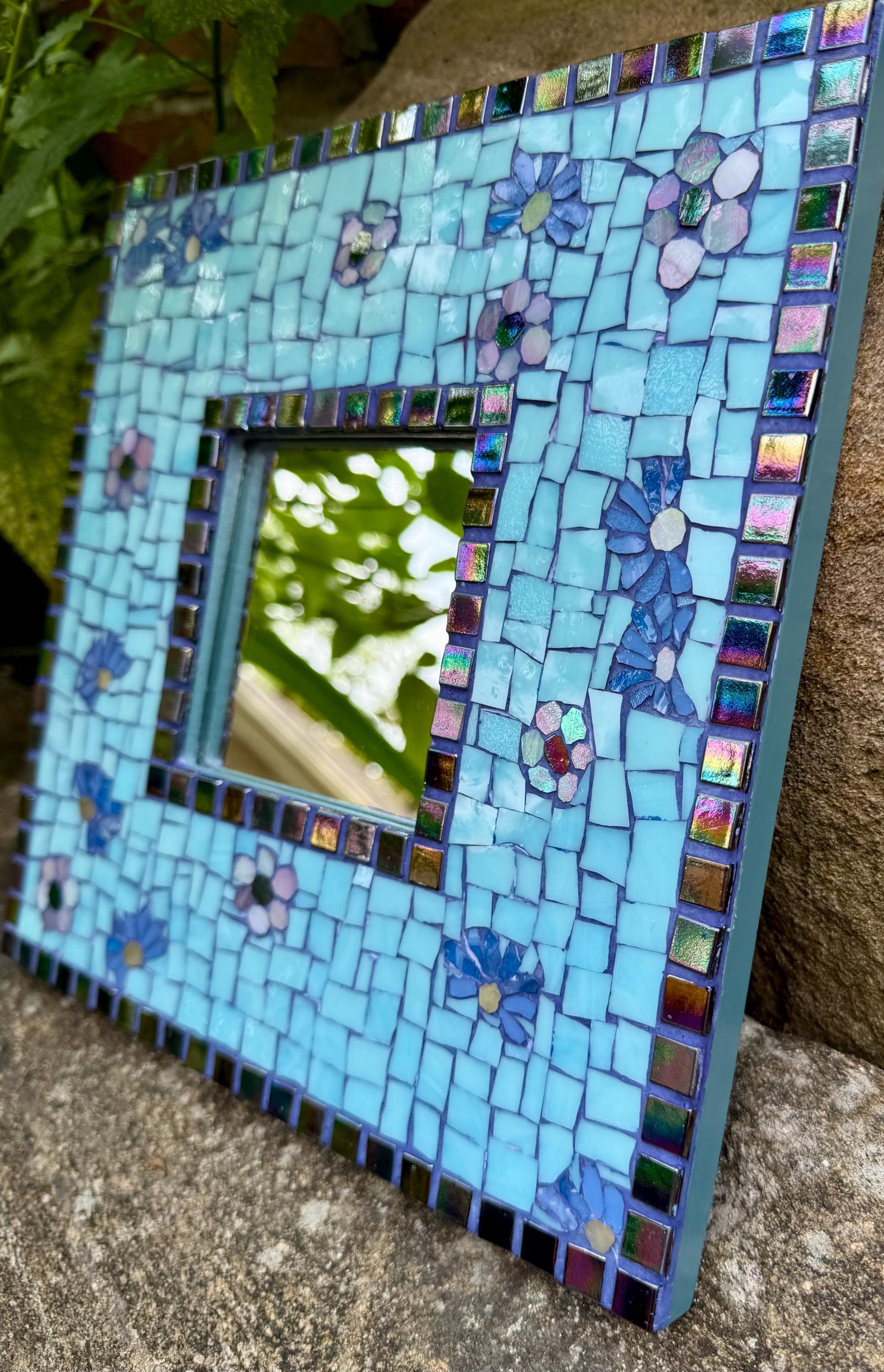 Vintage Blue Glass Mirror - Etsy