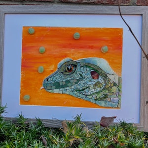 Mosaico de vidrio con arte de reptiles, obra de arte de pared o escritorio con técnica mixta para cualquier habitación, regalo para mujeres, hombres y niños, amantes de los reptiles, original y único