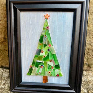 Mosaic Winter Art, Christmas Tree Wall/Desk Art, home decor for winter holidays, unique decor for small space, seasonal decor, great gift