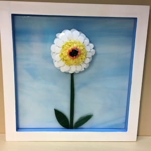 Stained Glass  Flower in wooden frame, decor for any room, spring/summer flower, minimalist contemporary art, 3dimensional art