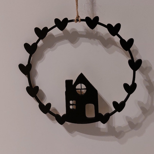 Türschild Häuschenliebe Haus Dekoring Hygge Ring Herzring Fensterbild  zur Dekoration schwarz