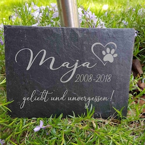 Gedenktafel für Hund Katze Haustier Schiefer Grabstein Grabplatte Trauerplatte Schiefertafel  Tiergrabstein Tiergrab personalisiert
