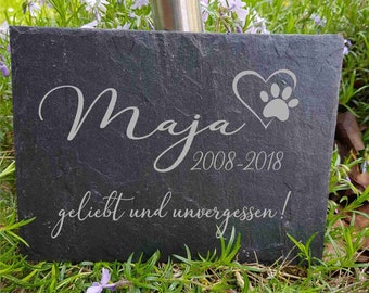 Gedenktafel für Hund Katze Haustier Schiefer Grabstein Grabplatte Trauerplatte Schiefertafel personalisiert