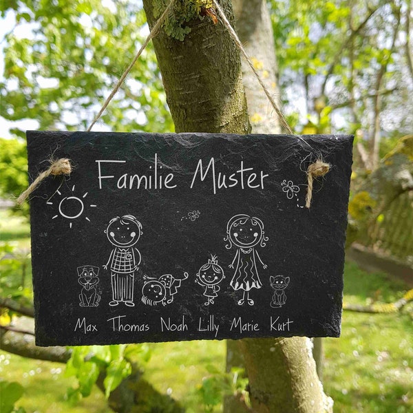 Namensschild Familie Name Figuren Vornamen Schieferschild Schiefertafel Schild personalisiert