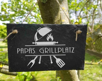 Grillplatz Grillecke  Namensschild  Name Vornamen Schieferschild Schiefertafel Schild personalisiert