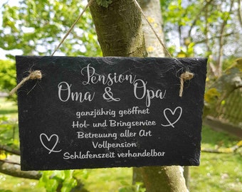 Pension Oma & Opa Schieferschild Schiefertafel Schild Geschenk von Enkel für Großeltern Enkelkinder