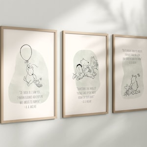 Set of 3 Classic Winnie-the-Pooh Nursery art prints, Gender Neutral Nursery, Winnie-the-Pooh inspirational quotes, new baby gift, 144