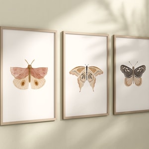 Butterfly Set of 3 Nursery Art Prints, Garden Nursery Wall Art, Neutral Nursery Decor, Play Room, Girl Baby Room Ideas, 031