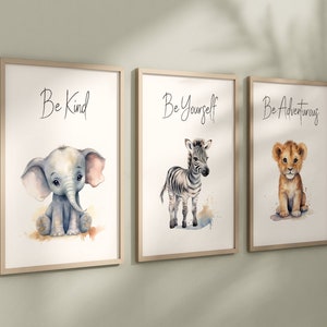 Set of 3 Safari Animal Nursery Prints, Jungle Animals, Inspiration, Boy Nursery Wall Art, Shower Gift, Printed, 100
