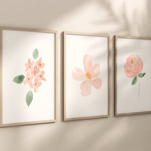 Blush Floral Set of 3 Nursery Art Prints, Pink Nursery Wall Art ...