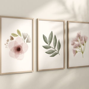 Set of 3 Blush Floral Nursery Prints, Watercolor wall art, Nursery Decor, Watercolor Flower print, Girl Nursery Decor, Pink, Greenery, 058