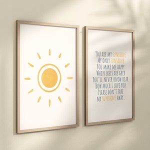 You Are My Sunshine Set of 2 Nursery Prints, Boho Nursery Wall Art, You are my Sunshine Artwork, Watercolor Nursery Art, Boho Artwork, 084