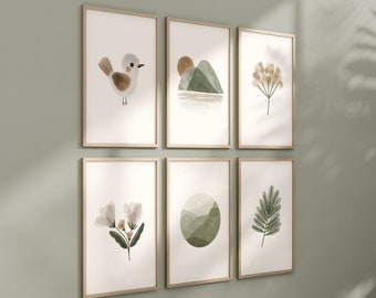 Set of 6 Boho Floral Nursery Prints, Bohemian wall art, Nursery Decor, Watercolor Floral Nursery, Girl Nursery Decor, Sage Green, 061