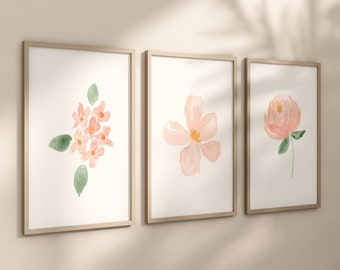 Blush Floral Set of 3 Nursery Art Prints, Pink Nursery Wall Art, Nursery Decor, Play Room, Girl Baby Room Ideas