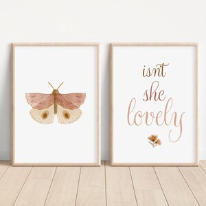 Boho Butterfly Floral Set of 2 Nursery Prints, Boho Nursery Wall Art, Isn't She Lovely, Nursery Artwork, Boho Nursery Artwork 034