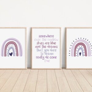 Boho Rainbow Set of 3 Nursery Art Prints, Girl Purple Nursery Wall Art ...
