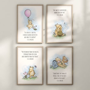 Set of 4 Classic Winnie-the-Pooh Nursery art prints, Gender Neutral Nursery, Winnie-the-Pooh inspirational quotes, new baby gift, 121